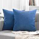 MIULEE Pack of 2 Decorative Outdoor Solid Waterproof Throw Pillow Covers Faux Linen Garden Farmhouse Coastal Cushion Cases for Summer Patio Tent Balcony Couch Sofa 18x18 Inch Blue