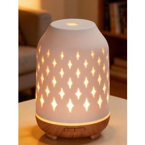 InnoGear Aromatherapy Diffuser, 150ml Ceramic Diffuser Mother's Gift Ultrasonic Humidifier Cool Mist Essential Oil Diffusers for Home Air Diffuser with 2 Mist Modes Waterless Auto Off, White