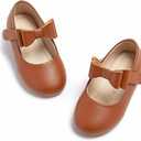 Kiderence Little Toddler Girls Dress Shoes Ballerina Ballet Flats Kids Mary Janes (Cl02 Brown) 9