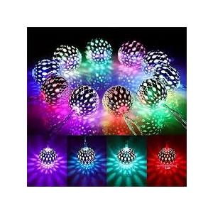 21.3Ft 30 LEDs Moroccan Globe String Lights Multicolor Outdoor 30 Big Silver Metal Balls Fairy Lights Solar Powered Wedding Lights, Bedroom Window Garden Patio Decorations