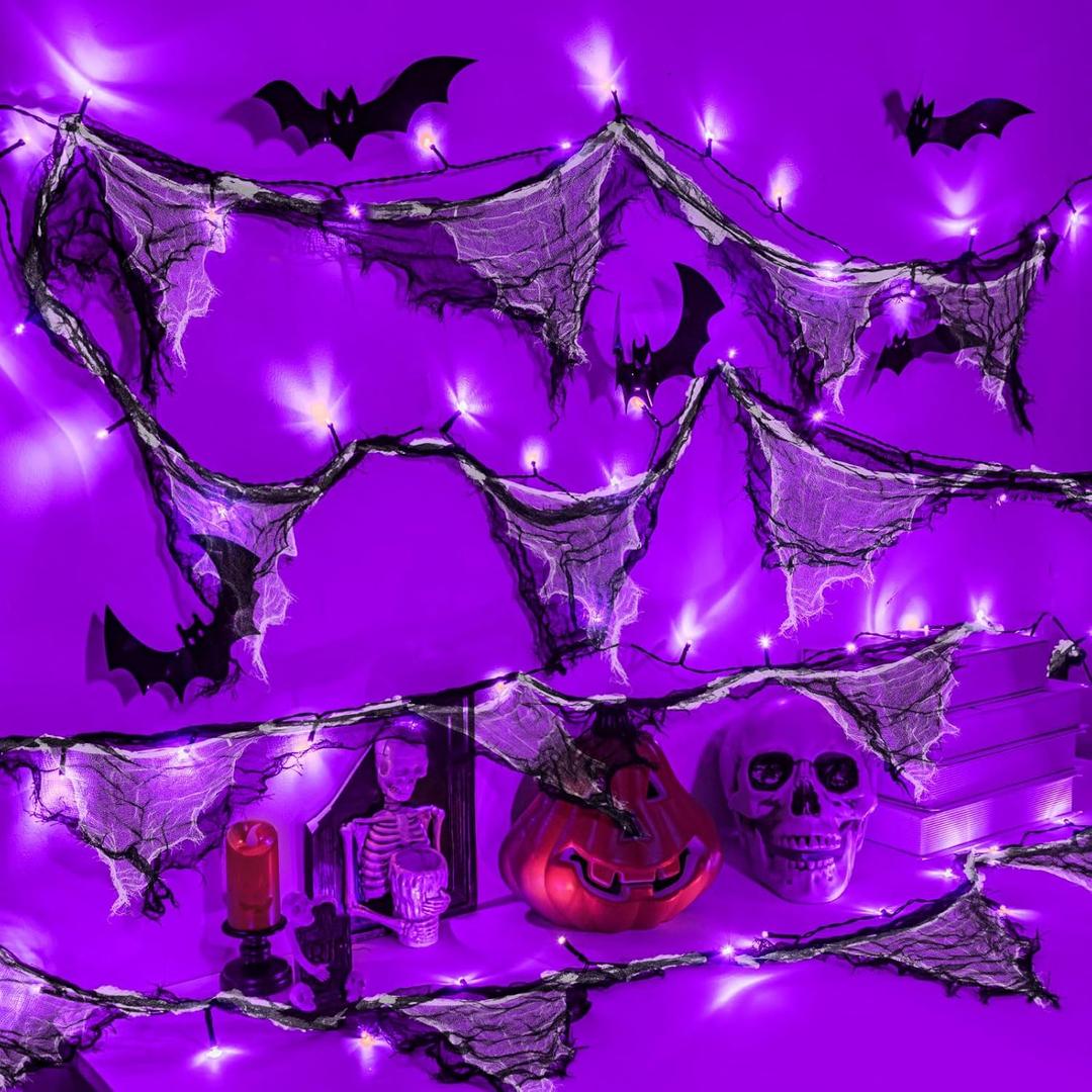 cshare Halloween Lights Battery Operated or USB, Creepy Cloth String Lights with Timer Waterproof 9.8ft 30LED Purple String Lights Halloween Decortions for Fireplace Window Door Mirror