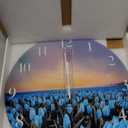 XFM Large Blue Wall Clock 16 Inch Silent Wall Clocks Battery Operated Tulip Flowers Round Analog Clock for Kitchen Bedroom Living Room Decor