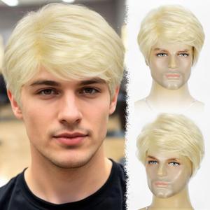 YYHR Mens Blonde Wig Short Straight Natural Fluffy Layered Synthetic Hair Wigs for Men Guy Daily Wear Anime Costume Halloween Cosplay Party