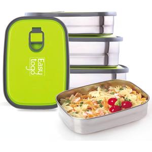 3 Pack Stainless Steel Food Storage Containers with Lid, Reusable, Meal Prep Rectangular Airtight Lunch Box for Adult - 37oz+23oz+12oz Green Snack Box