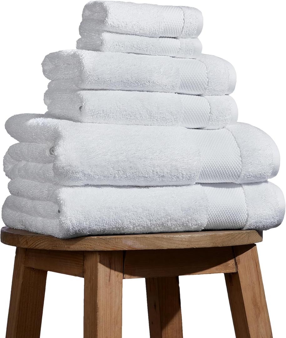 BIOWEAVES 100% Organic Cotton 700 GSM Plush 6-Piece Towel Set GOTS Certified, 2 Bath Towels, 2 Hand Towels & 2 Washcloths - White