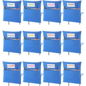 Sanwuta Set of 24 Chair Pockets for Classrooms - 19 x 17 Inch Student Chair Pockets with Name Tag Classroom Seat Organizer for Kindergarten Primary School Home (Blue)