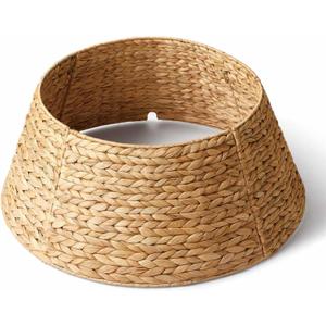 24in Christmas Tree Collar - Woven Hyacinth Tree Collars for Artificial Trees - Rattan Rustic Farmhouse Basket for Tree Base Cover with Cord Cut-Out for 4ft 7.5ft Tree (Natural)