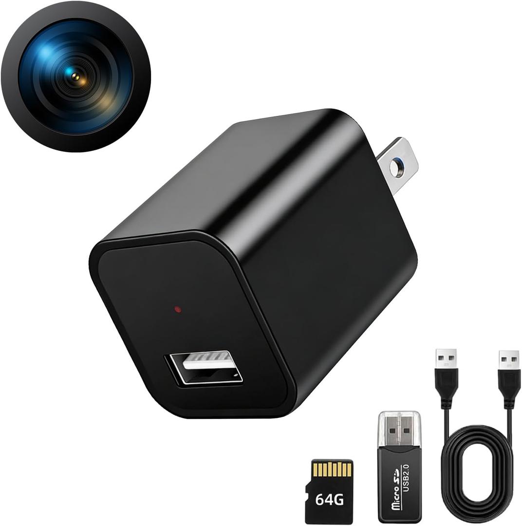 USB Charger Hidden Camera, 1080P Motion Detection Indoor Security Camera with SD Card Included, No WiFi/Monthly Fee, 106 Wide Angle, Local Storage Home Monitoring Device (2026 Upgraded)