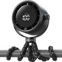 AMACOOL Baby Stroller Fan, Rechargeable Portable Clip on Fan, 17H Cooling with 5 Speeds, LED Display, 360Rotate Personal Cooling Fans for Car Seat, Crib, Travel, Camping, Gifts for New Parents (Black)