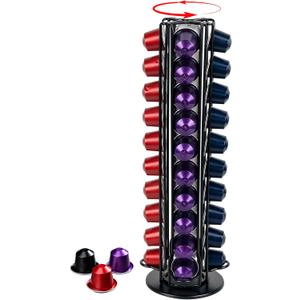 Black 40 Pods Coffee Pod Holder for OriginalLine Capsules  40 Pods Capacity, Countertop Coffee Capsule Carousel Organizer, Space-Saving Storage Rack