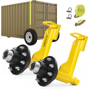 2Pack Shipping Container Wheels 8 - Lug Wheels kit, Shipping Container Axles with Ratchet Tie Down-Moves 20ft.-40ft. (Lemon)
