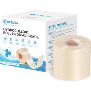 Hydrocolloid Bandages for Wound Care, Medical-Grade Hydrocolloid Roll with Self-Adhesive, Ultra Absorbent, Flexible & Waterproof, Cut-to-Size First Aid Kit Essential (2in*16ft)