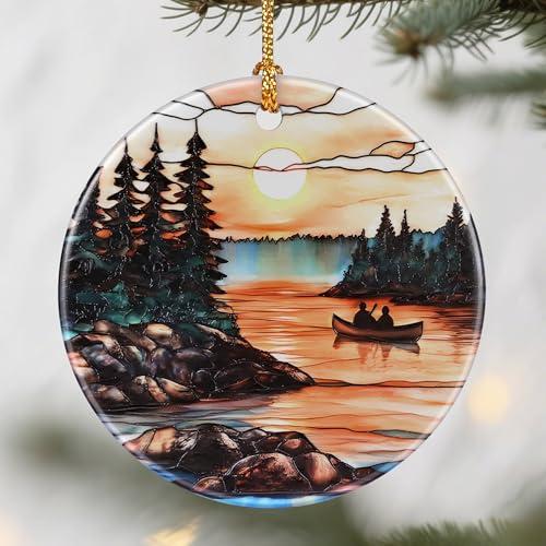Canoe Lake Sunset Ornaments, Christmas Ornaments: Christmas Tree Decorations, Holiday Decor, Stocking Stuffers, Gift Ideas, Xmas Gift, Nature Lover Gifts & Gifts for Outdoor and Camping Lover