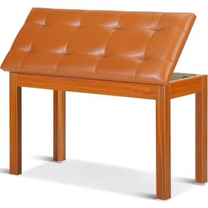 Duet Piano Bench with Storage - Wooden Solid Wood Piano Bench, Tufted Padded Keyboard Bench, Piano Stool & Piano Chair Seat Vanity Stool, Duet Double Piano Seat (Brown), Standard
