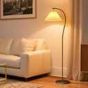 Modern Black Arc LED Floor Lamps, Bright 12W Three-Color Dimming Bulb, Wavy Pleated Lamp shade,Curved Standing Reading lamps for Living Room Bedroom Office Farmhouse, Cute Rustic Vintage Tall Lights