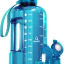 AQUAFIT 64 oz Water Bottle with Time Marker - Straw & Chug Lid - BPA Free Half Gallon, Big With Handle, Gym Bottle (Aqua, 64 Ounces)