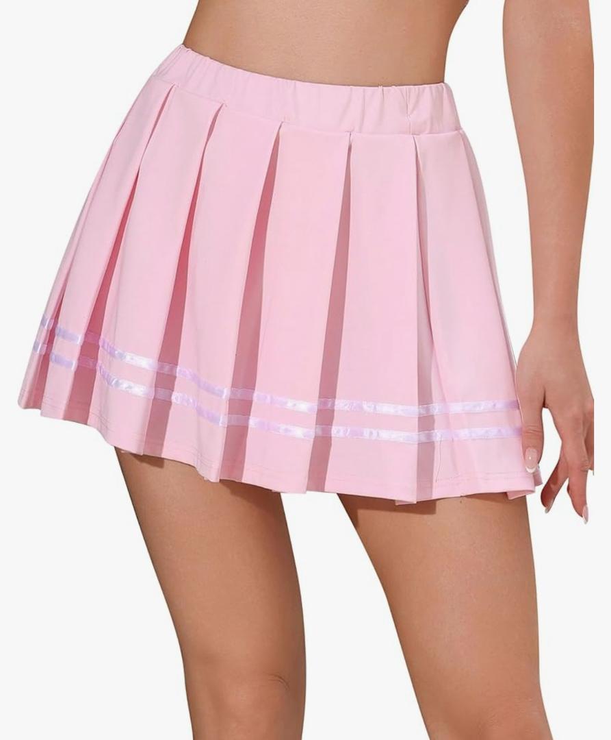 Women's Pleated Mini Skirt High Waist A-Line Skater School Cheer Uniform Tennis Short Skirts, L