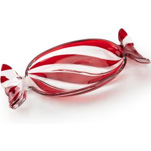 SHOWLOUE Glass Candy Platter, Christmas Platter Dish Serving Dessert Plates Christmas Dinnerware Tray Decorative Plates for Xmas Holiday Party Favor, Large (Red)