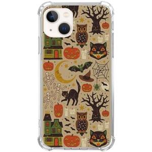 Qivtpjkrin Vintage Halloween Design Phone Case for iPhone 14, Hippie Cat Skull Pumpkin Pattern Cover for Girls Boys for iPhone 14, Unique Trendy TPU Bumper Cover Case