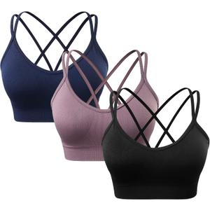 Women's Cross Back Sports Bra Padded Strappy Medium Support Yoga Bra for Workout Fitness 3 Pack (S)