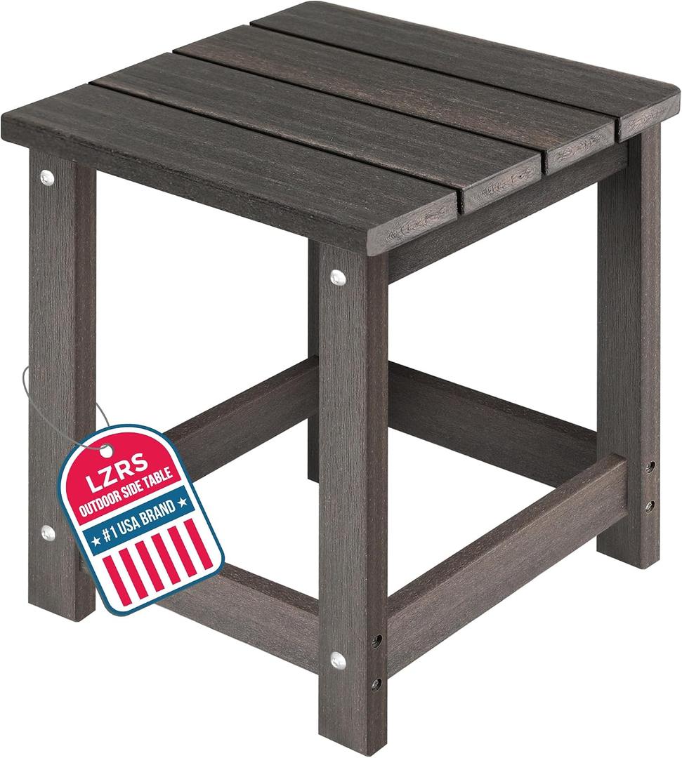 LZRS Square Patio Side Table, Heavy Duty HDPE Outdoor End Table with Wood Texture, Weatherproof Composite Table for Adirondack Chairs, Deck, Pool, Indoor/Outdoor, No Peeling or Cracking(Brown Mixture)