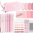 Four Candies Pink School Supplies with Case, Gel Pens with Black Ink, Correction Tapes, Pastel Highlighters, Mechanical Pencils, Sticky Notes, Index Post for Bible Study Stationary College Essentials