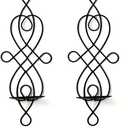 Alnicov 2 Pcs Hanging Candle Holder,Wall Sconce Pair of Iron Mounted Pillar Decorative Hollow Candle Sconces for Home Wall Wedding Party Dcor,Black