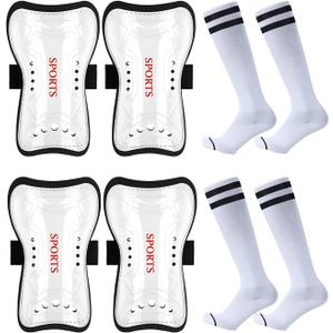 Soccer Shin Guards and Socks for Kids Youth Lightweight Protective Defender Gear for 4-18 Years Old Toddler Children Boys Girls Soccer Equipment (Medium, White2)
