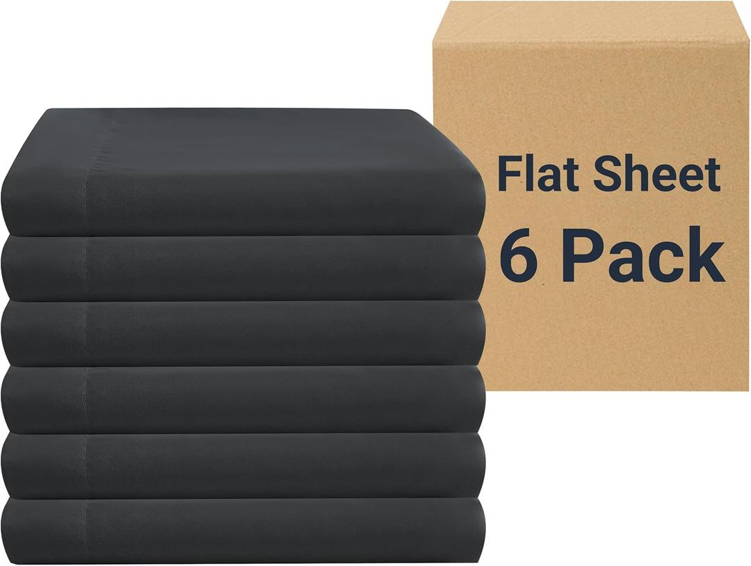 ZPECC Bulk Flat Sheets Only Queen Size 6 Pack, Easy Sort Top Bed Sheet by Color-Coded Label, Soft Durable Brushed Microfiber Fabric Hotel Airb & bs Essentials for Hosts, 90"x102", Black