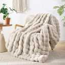 Smoofy Faux Fur Throw Blanket for Couch Rabbit Fleece - Linen Fluffy Blanket for Sofa Bedroom Living Room, Cozy Soft Plush Luxury Thick Winter Fuzzy Comfy Bubble Blanket - 60" x 80" (Twin(60" x 80"))
