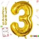 Smlpuame 40 inch Number Balloon 0-9 Gold Large Number 3 Balloons,Digital Balloons for Birthday Party Celebration Decorations Supplies, Helium Foil Number Balloons for Wedding Anniversary