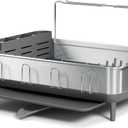 simplehuman Large Capacity Dish Drying Rack with Stainless Steel Frame, 360 Easy Drain Swivel Spout, Utensil & Wine Glass Holder, Anti-Residue Coating, Moisture Control Surface, Grey (Full-Size (20'' X 22.3'' X 11.5''), Gray)