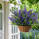Geegoods Artificial Plants Flowers Outdoor 48 Bundles UV Resistant Faux Lavender Flowers with Monkey Grass for Garden Porch Window Patio Hanging Planter Decor