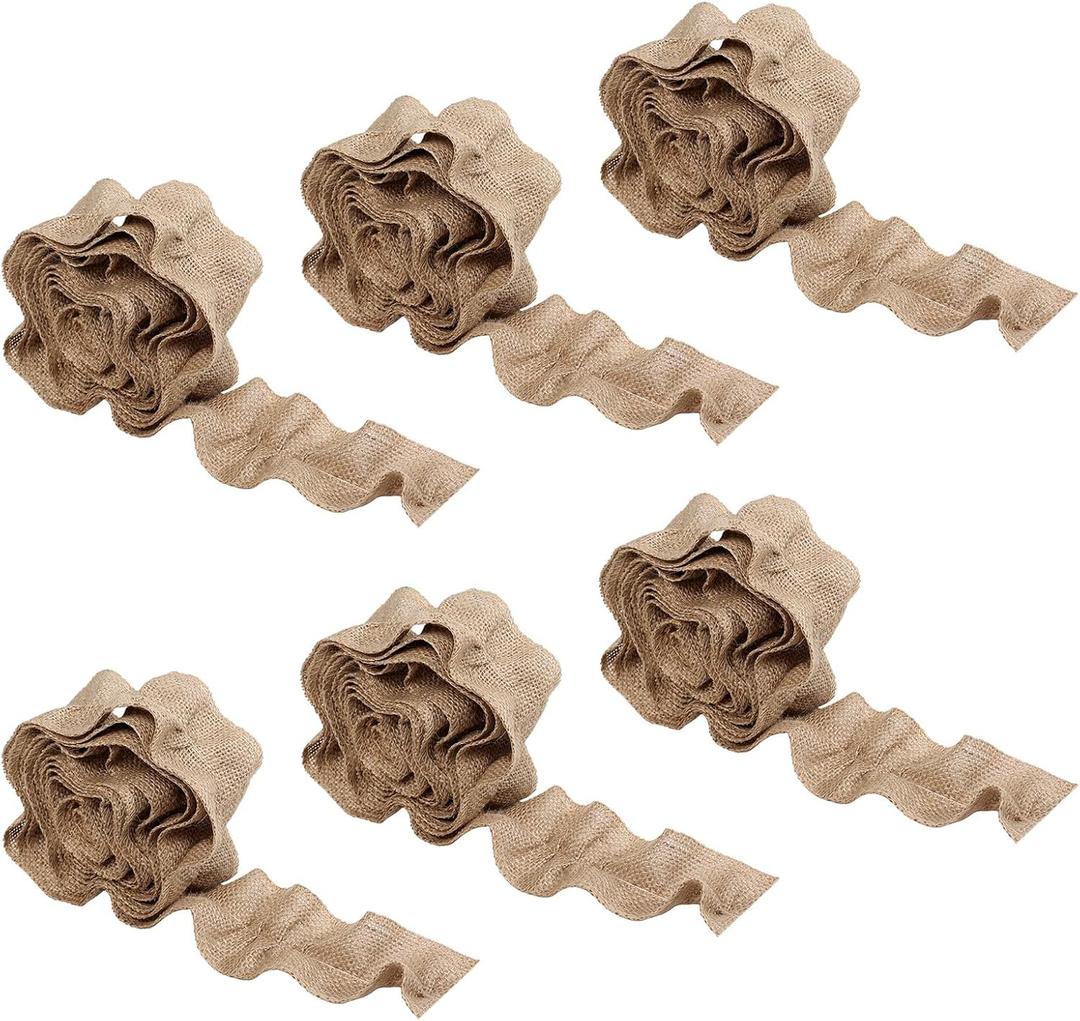 6 Rolls Burlap Garland 9 Ft Christmas Decorations Bulletin Board Border DIY Ruffled Trims for Boho Rustic Christmas Decor Classroom Farmhouse Brown