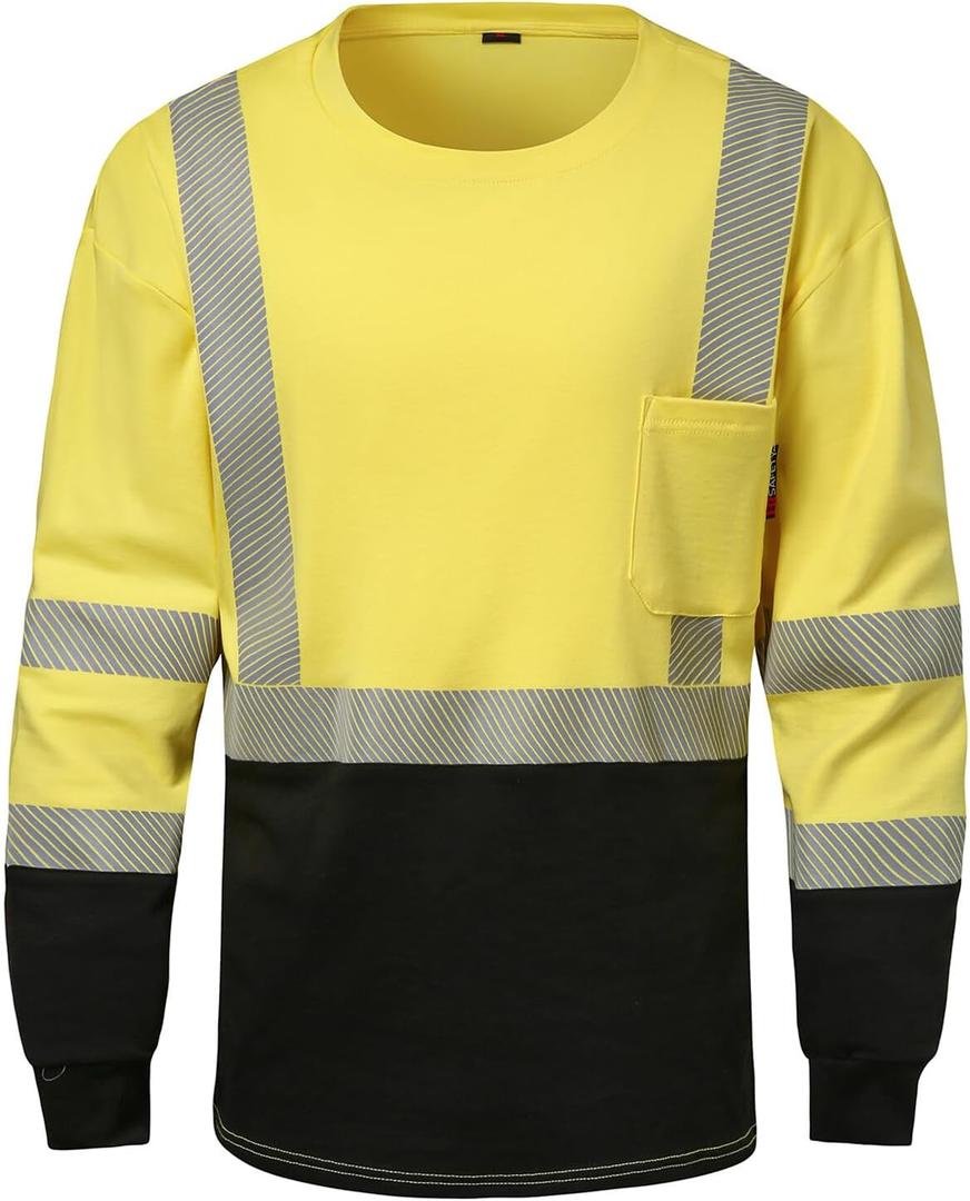 SKSAFETY FR Shirts for Men Long Sleeve, Welding Shirt 6oz Lightweight High Vis Fire Resistant Flame Retardant Shirt CAT2 (Large, Yellow)