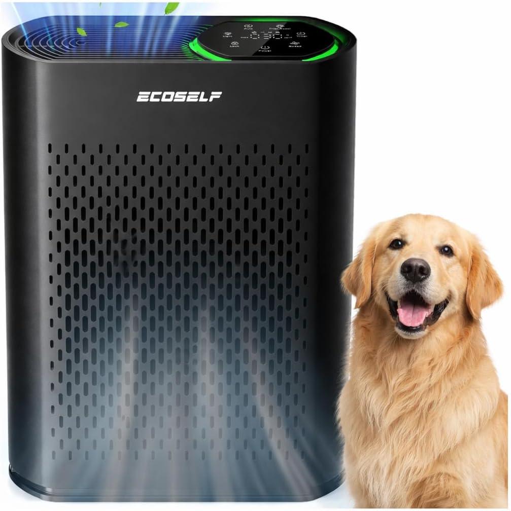 Acoself Powerful Air Purifiers for Home Large Room Up to 2400 Ft, ECOSELF HEPA Air Purifier with PM 2.5 Air Quality Display 20dB Sleep Mode, Air Purifiers for Bedroom Office Living Room Black