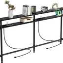 70 Inch Double-Layer Narrow Console Sofa Table with 2 Power Outlets &4 AC Plugs&4 USB Ports, 4.9' Extension Cord Included, Behind Couch Table for Living Room/Office Easy Assembly - Black