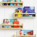 Forbena Natural Wood Nursery Book Shelves Wall Mounted, Floating Bookshelf for Kids Room, Toys and Books Storage Organizer Bookshelves for Toddler Child Bedroom Bathroom (4 Pack Natural Wood)