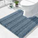 Yimobra Toilet Rugs U Shaped Washable 24 x 24, Non Slip and Super Absorbent Toilet Mat, Quick Dry, Ultra Luxury Microfiber Chenille Plush Fluffy Contour Bath Rugs for Toilet Base, Denim Blue