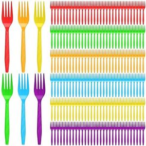 Tioncy 360 Pcs Rainbow Disposable Plastic Forks Bulk Colorful Disposable Cutlery Neon Plastic Forks for Holiday Party Picnics Restaurant Outdoor Events (Red Orange Yellow Green Blue Purple)