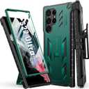 FNTCASE for Samsung Galaxy S22 Ultra Case: Built-in Screen Protector & Kickstand & Belt-Clip Holster, Full-Body Dual Layer Rugged Shockproof Protective Phone Cover-Jade Green