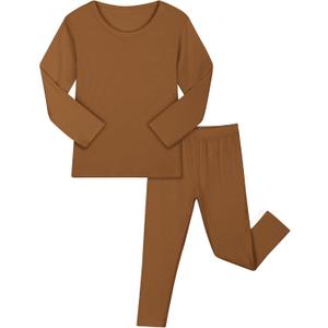 Resinta 2-Piece Unisex Baby Toddler Crew Long Sleeve Legging Set Boys Girls Soft Viscose Ribbed Pants for Daily Life, Size: 2T (Brown)