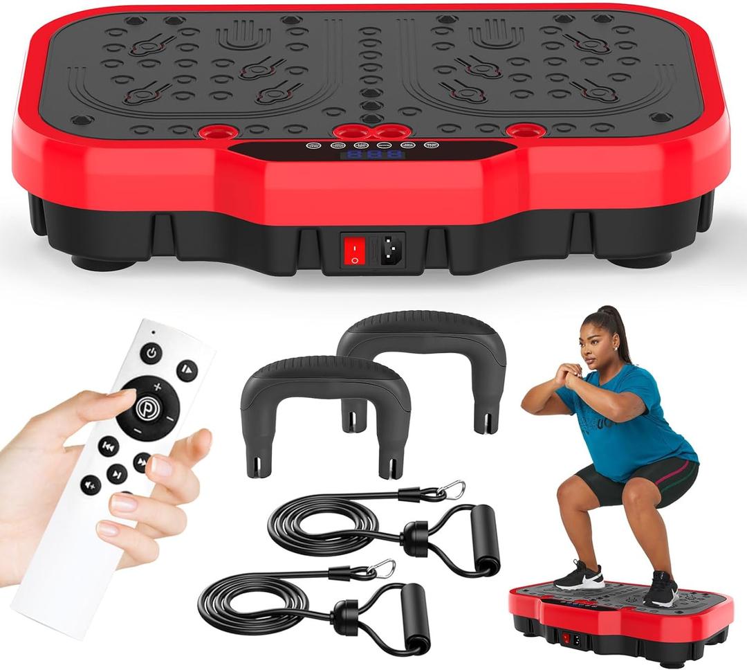 Vibration Plate Exercise Machine, 8000 Vibrations/min Adjustable Fitness Platform, 400 Lbs Capacity Whole Body Workout Extra Large Size Platform with Bluetooth for Weight Loss, Women & Men (Red & Black)