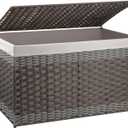 OIAHOMY Storage Basket with Lid, 42.3 Gallon (160L) Blanket Basket with Removable Liner Bag, Synthetic Wicker Hamper with Handle, Foldable, Hamper for Living Room, Grey