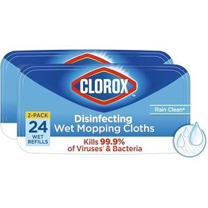 Clorox Disinfecting Wet Mop Pad, Disposable Mop Heads, Multi-Surface Floor Wipes, Rain Clean, , 24 Wet Refills Per Pack (Package May Vary)