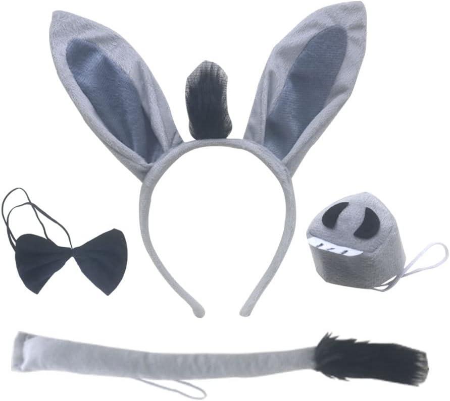 Grey Donkey Fancy Costume set Ears Headband Nose Tail Bow Tie Paws Tutu Skirt Animal Cosplay Outfit Theme Party (Gray)