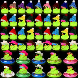 Sratte 140 Pcs Glow in The Dark Rubber Ducks Summer Mini Luminous Light Up Bulk Bath Toy Assorted Duck Sunglasses Necklace Swim Circle Hat for Baby Shower Party Gift