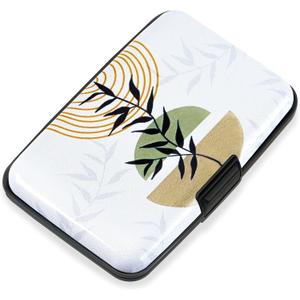 Mayski Credit Card Holder, RFID Blocking, Aluminum Alloy Hard Case, Small Mini Business Metal Wallet for Women Men, Boho Leaves