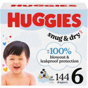 Huggies Size 6 Diapers, Snug & Dry Baby Diapers, Size 6 (35+ lbs), 144 Count (2 Packs of 72), Packaging May Vary