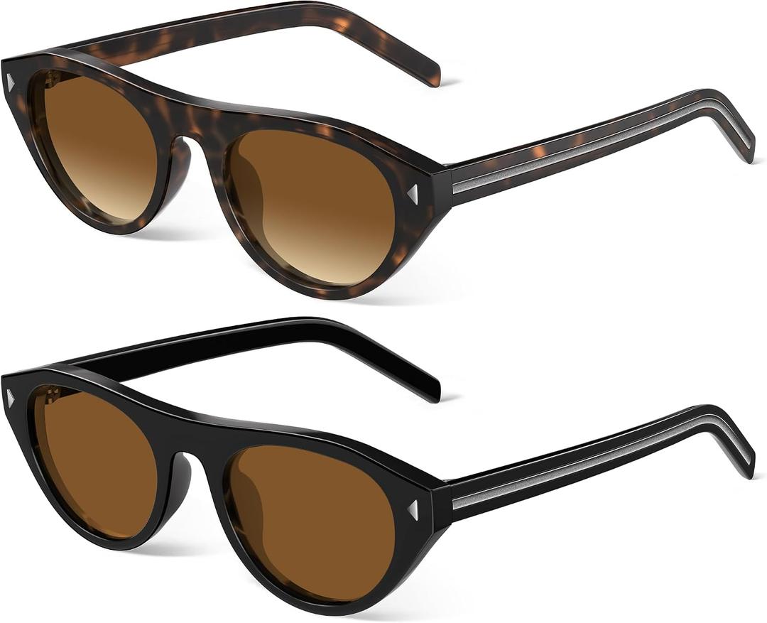 Retro Oval Cat Eye Sunglasses for Women Men- Trendy Y2K 90s Vintage Designer Sun Glasses with UV Protection for Driving Traveling Outfit
